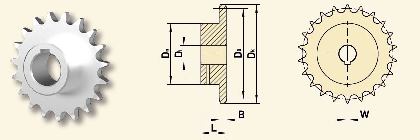 GfA Kettenrad 16 B-1 (1“ x 17,02 mm) Ø 50 mm, Zähne=30