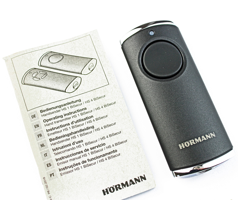 Hörmann Handsender HS 1 BS (1‑Taste), schwarz/chrom 868 MHz BiSecur für Antriebe