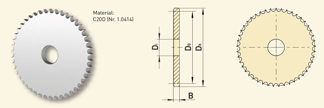 GfA Kettenradscheiben 12 B-1 (3/4“ x 7/16“) Ø 50 mm, Zähne=45
