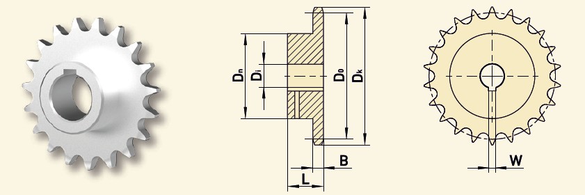 GfA Kettenrad 16 B-1 (1“ x 17,02 mm) Ø 50 mm, Zähne=57
