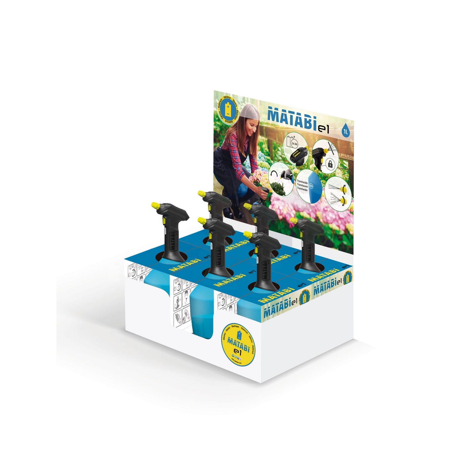 MATABI e1 (excl. batterie 2x AA 1.5V) - 1 Liter Elektrisches Sprühgerät, Blau