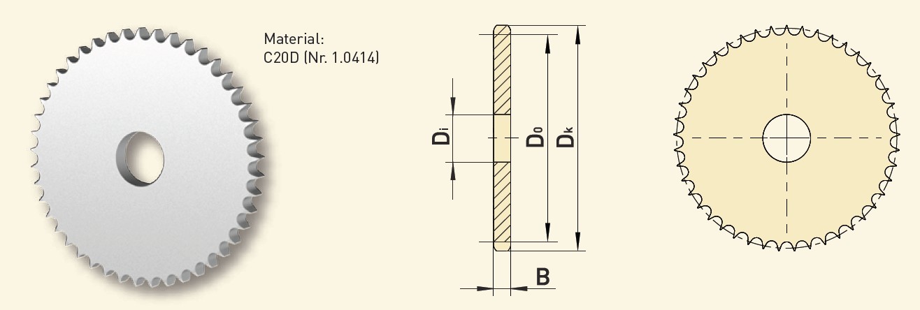 GfA Kettenradscheiben 20 B-1 (1 1/4“ x 3/4“) Ø 60 mm, Zähne=57