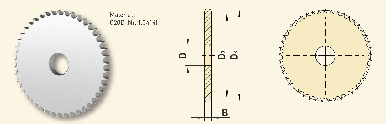 GfA Kettenradscheiben 08 B-1 (1/2“ x 5/16“) Ø 40 mm, Zähne=57