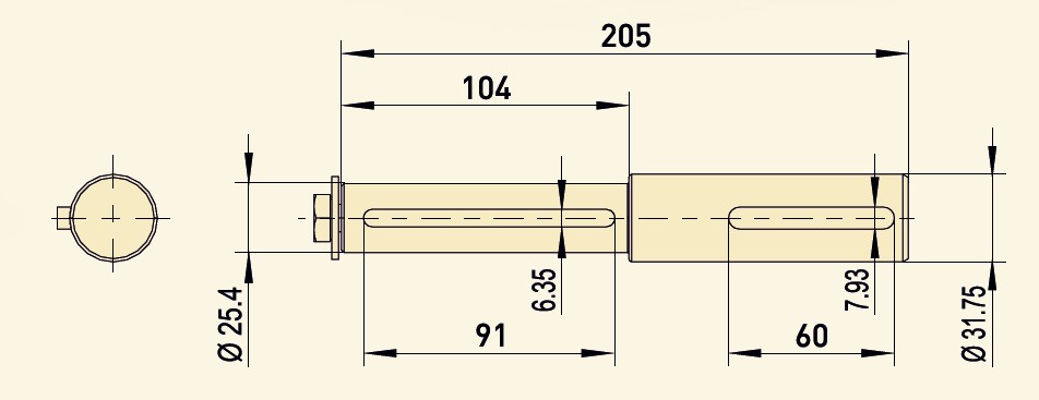 GfA Adapter-Steckwellen Ø 25,4 / 31,75 mm, Länge: 205 mm für Baureihe SG50