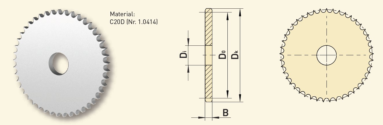 GfA Kettenradscheiben 20 B-1 (1 1/4“ x 3/4“) Ø 80 mm, Zähne=57