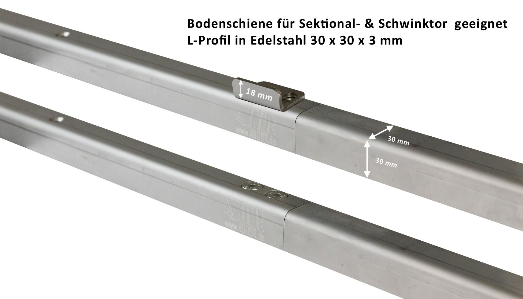 4DOOR Bodenschienen 2 teilig aus Edelstahl, 2435 mm für Schwing- & Sektionaltore BILD 2