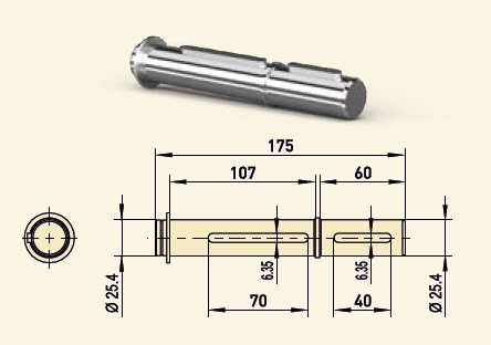 GfA Adapter-Steckwellen Ø 25,4 / 25,4 mm, Länge: 175 mm für Baureihe SG50