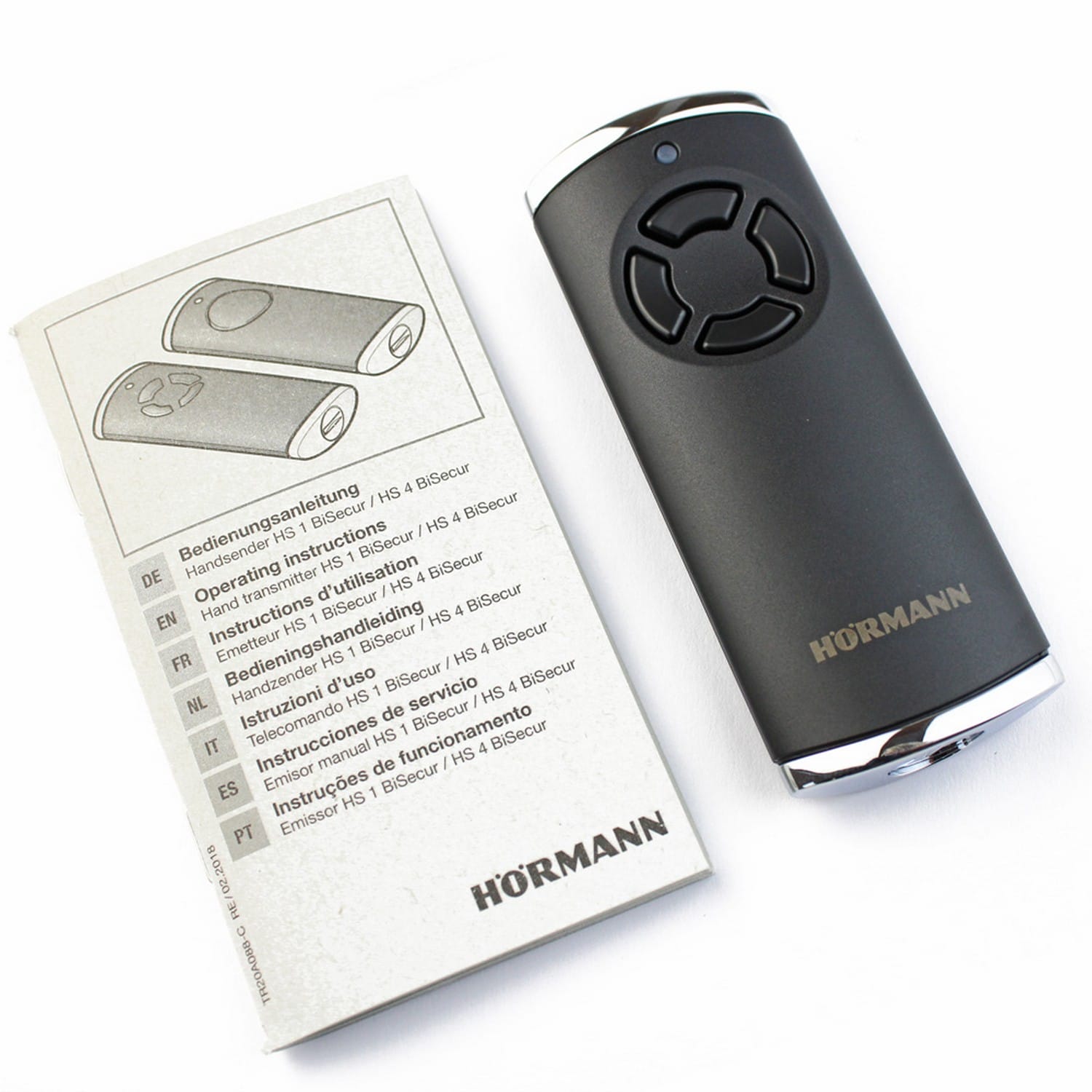 Hörmann Handsender HS 4 BS (4‑Tasten), schwarz/chrom 868MHz BiSecur für Antriebe BILD 2