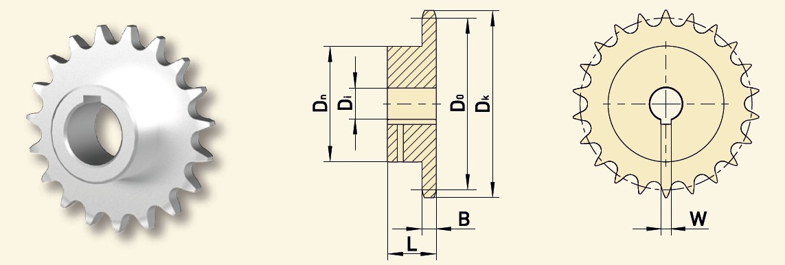 GfA Kettentrieb 08B-1 (1/2“x5/16“), Kettenrad 25 Zähne, Ø 25,40 mm