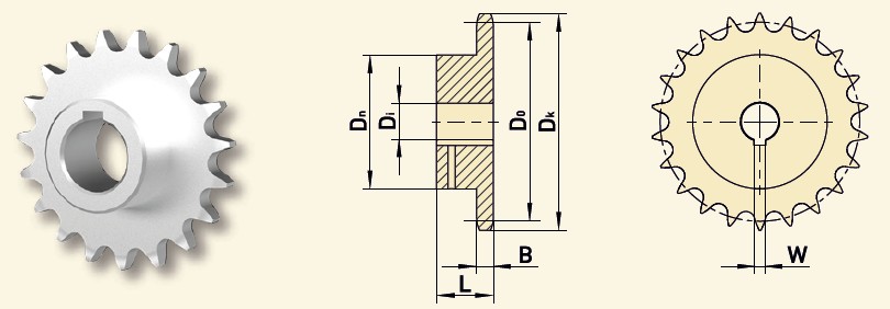 GfA Kettenrad 16 B-1 (1“ x 17,02 mm) Ø 60 mm, Zähne=45