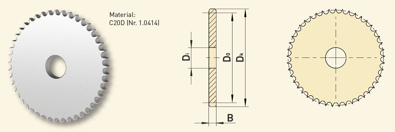 GfA Kettenradscheiben 08 B-1 (1/2“ x 5/16“) Ø 30 mm, Zähne=45
