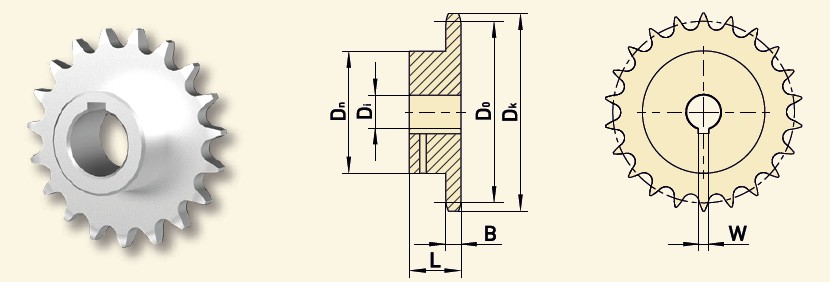 GfA Kettenrad 16 B-1 (1“ x 17,02 mm) Ø 60 mm, Zähne=57