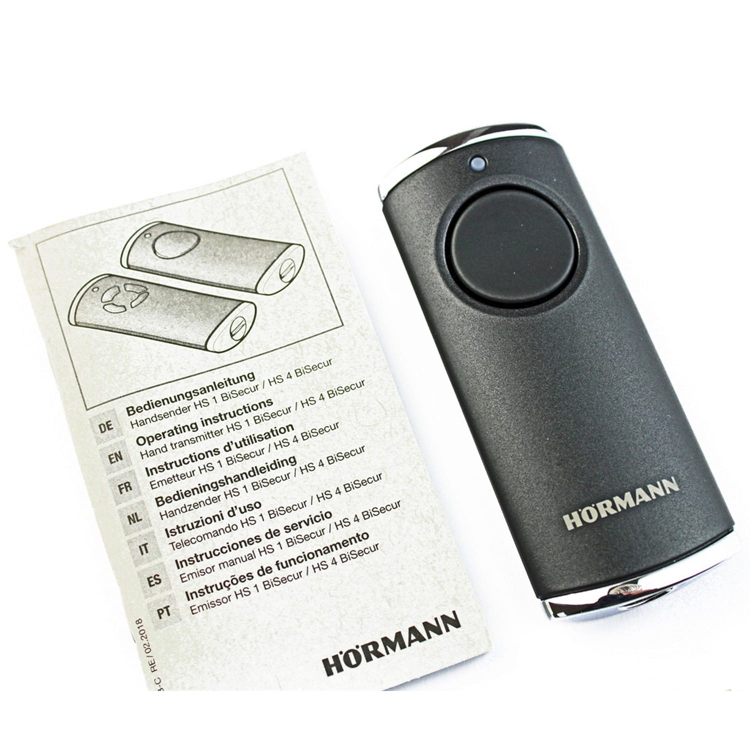 Hörmann Handsender HS 1 BS (1‑Taste), schwarz/chrom 868 MHz BiSecur für Antriebe BILD 2